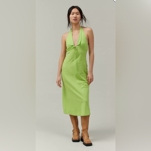 Urban Outfitters BDG Danny Lime Green Halter Dress Size Large New - Picture 3 of 14